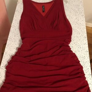 Elana Kattan red dress small mesh raunch bias sleeveless fun